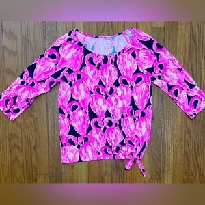 Lilly Pulitzer size Medium Waverley Flamingo top 3/4 sleeve with adorable bow$46